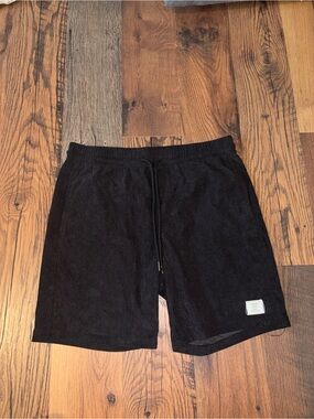 Classic Black Ribbed Terry Shorts with Logo Patch